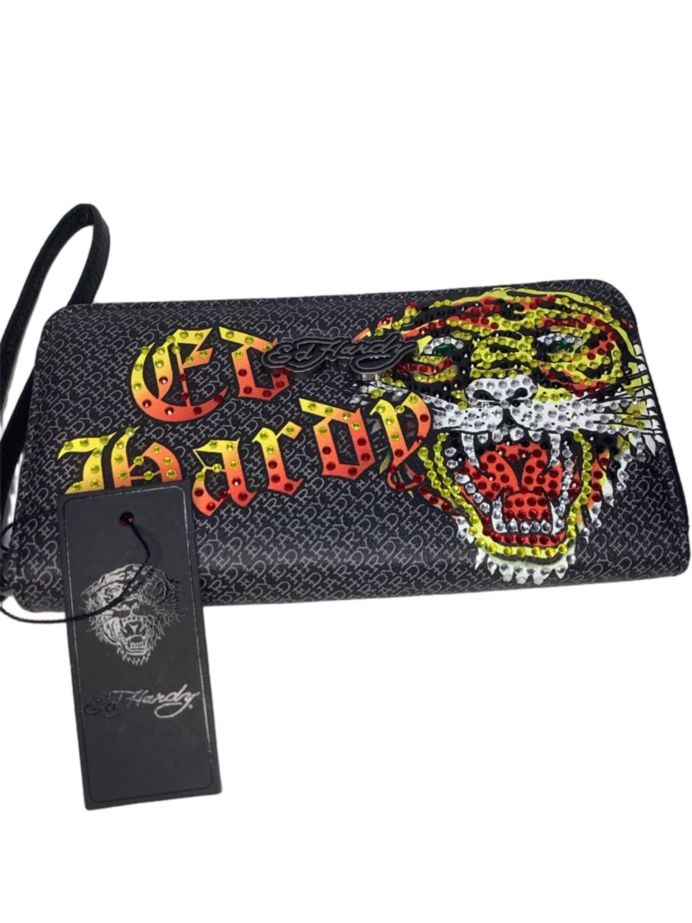 Ed Hardy Rhinestone Tiger Clutch Wristlet Wallet New